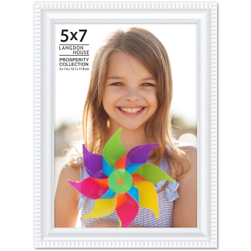 Langdon House 5x7 White Picture Frame, Contemporary Frame, Wall Mount or Table Top, Prosperity Collection - Image 1